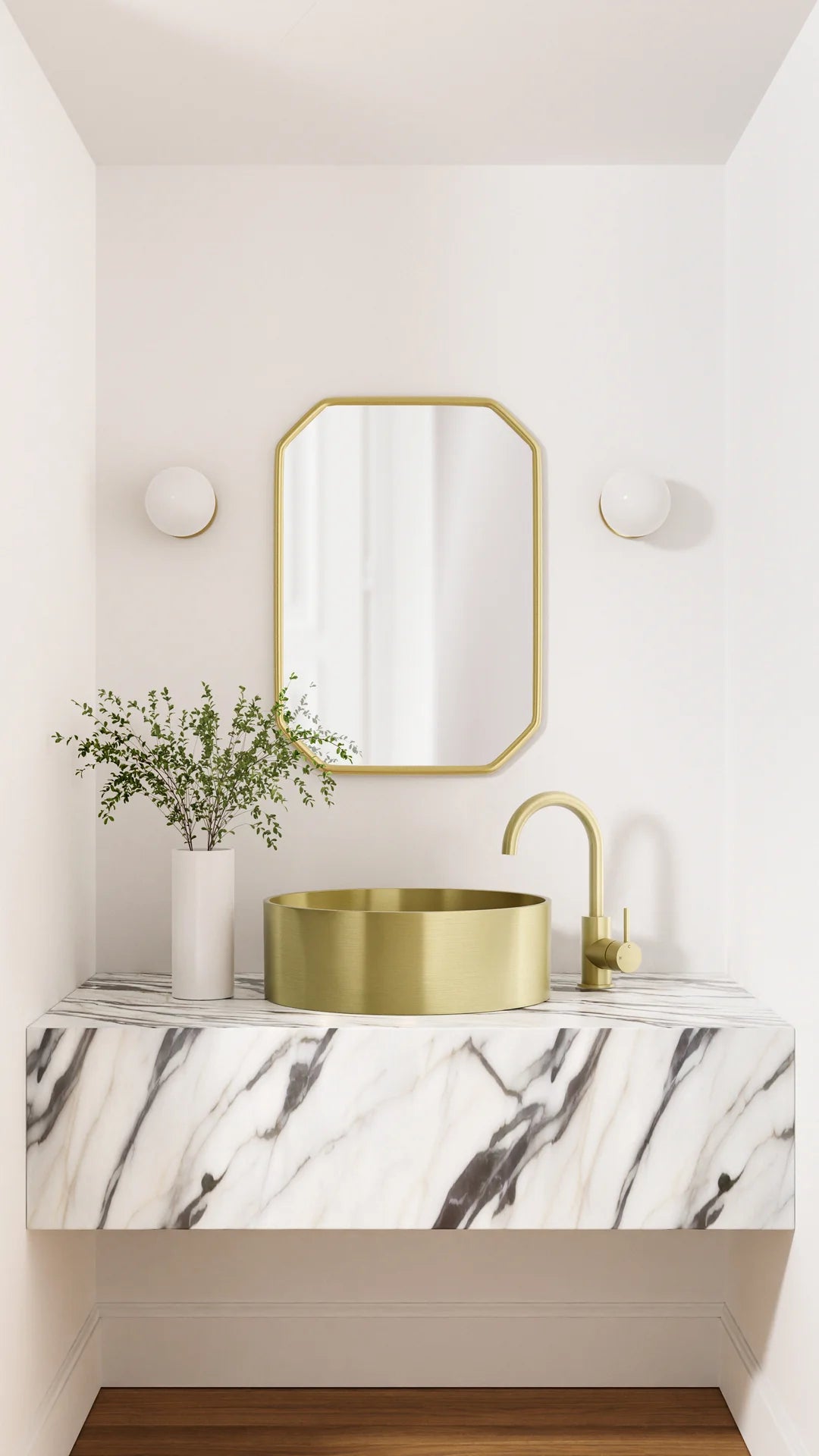 Meir Round Gooseneck Basin Mixer with Cold Start Tiger Bronze