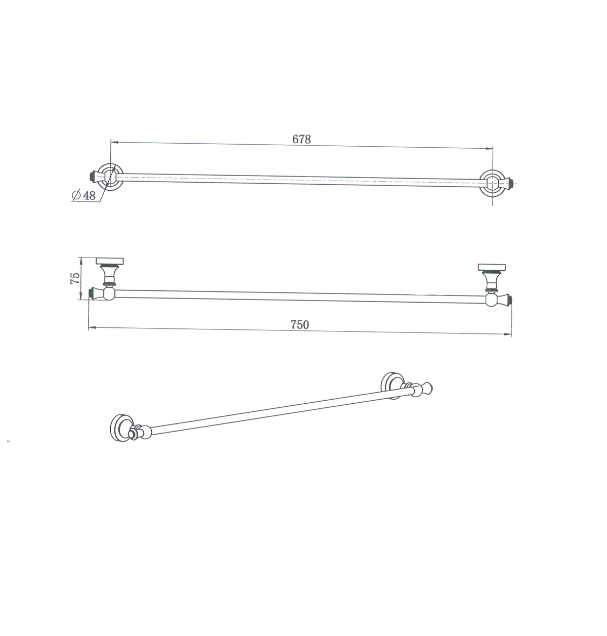 Medoc Single Towel Rail 750mm - Line Drawing