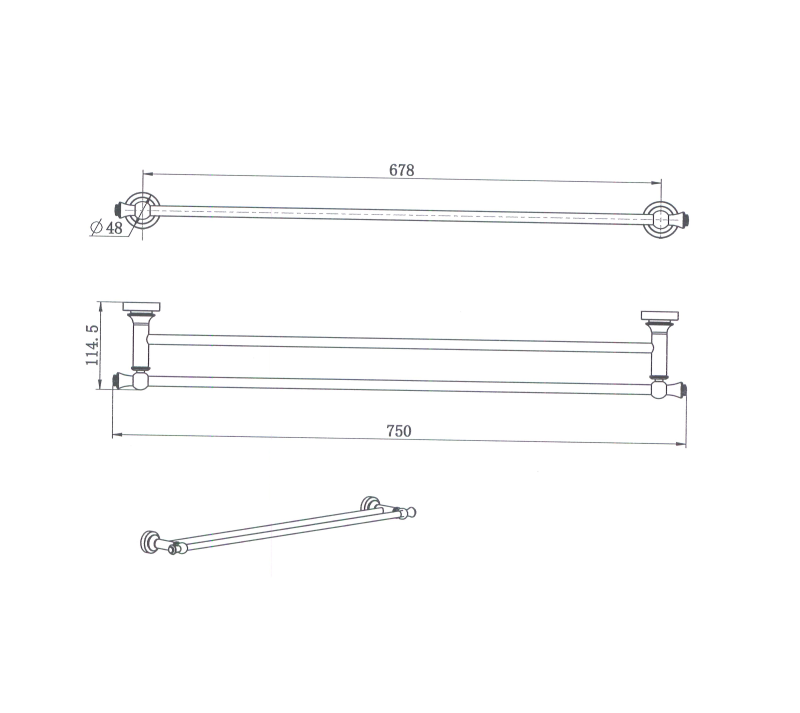 Modern National Medoc Double Towel Rail 750mm - Matte Black