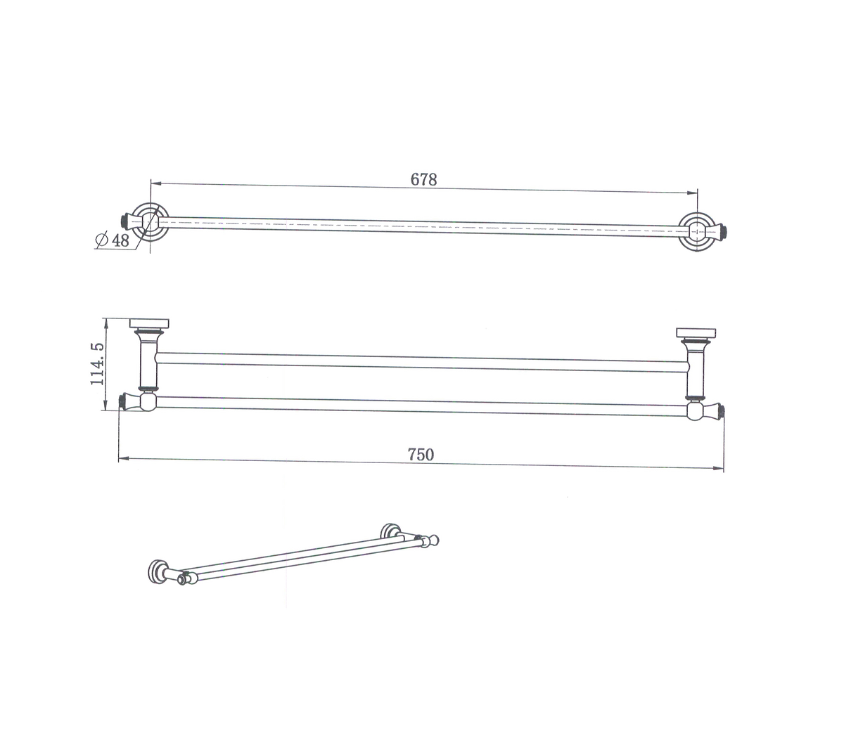 Medoc Double Towel Rail 750mm - Line Drawing