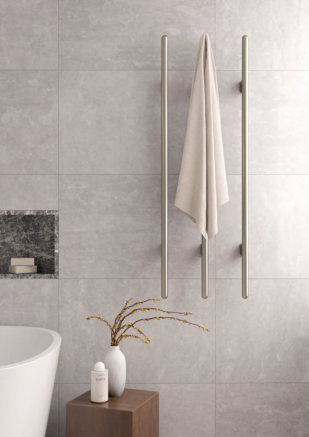 Meir Heated Vertical Towel Rail - Brushed Nickel