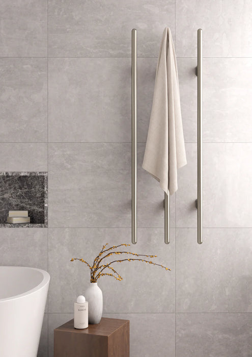 Heated Vertical Towel Rail - Brushed Nickel