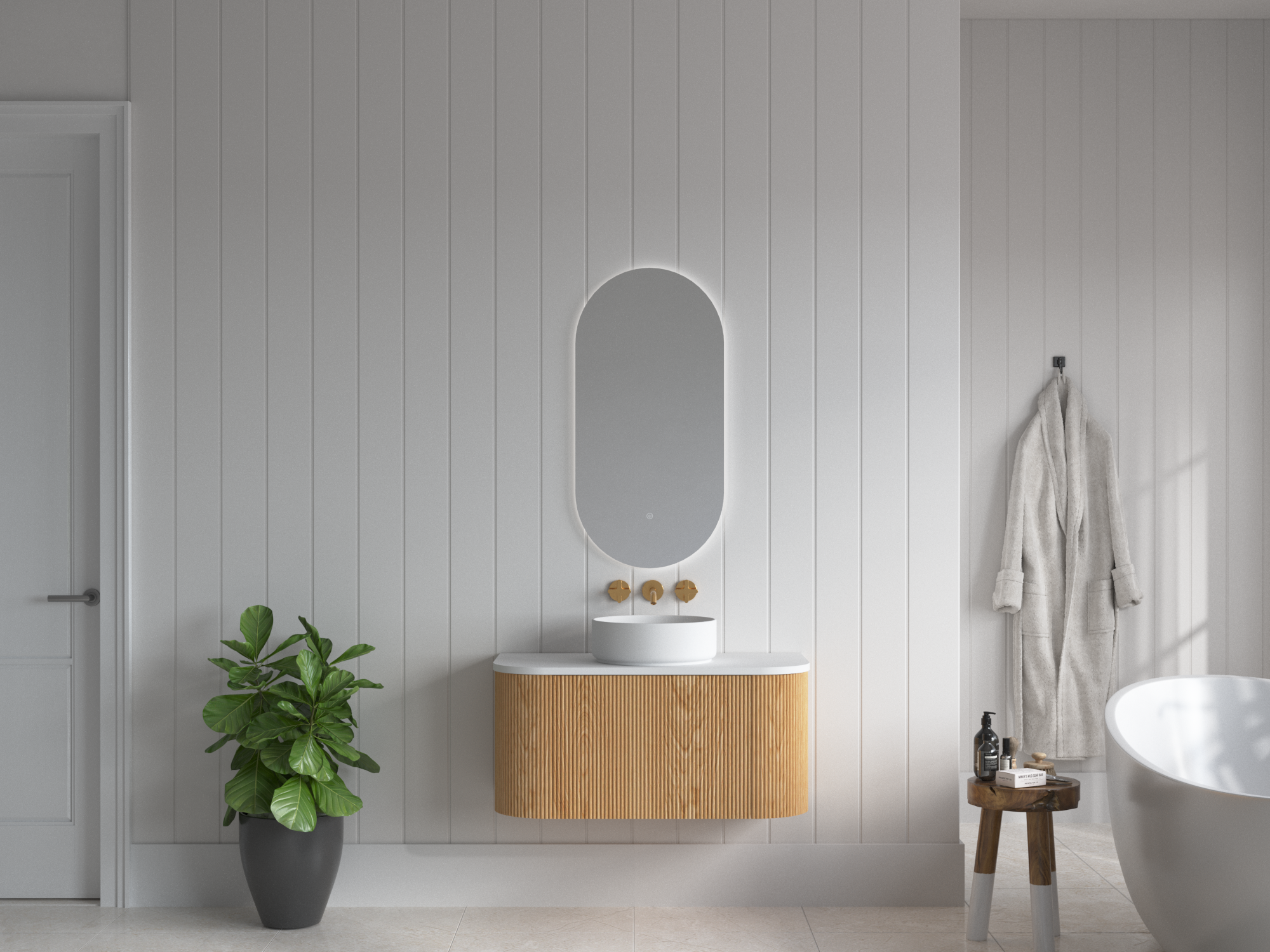 Mimi Oak Fluted Wall Hung Vanity Unit