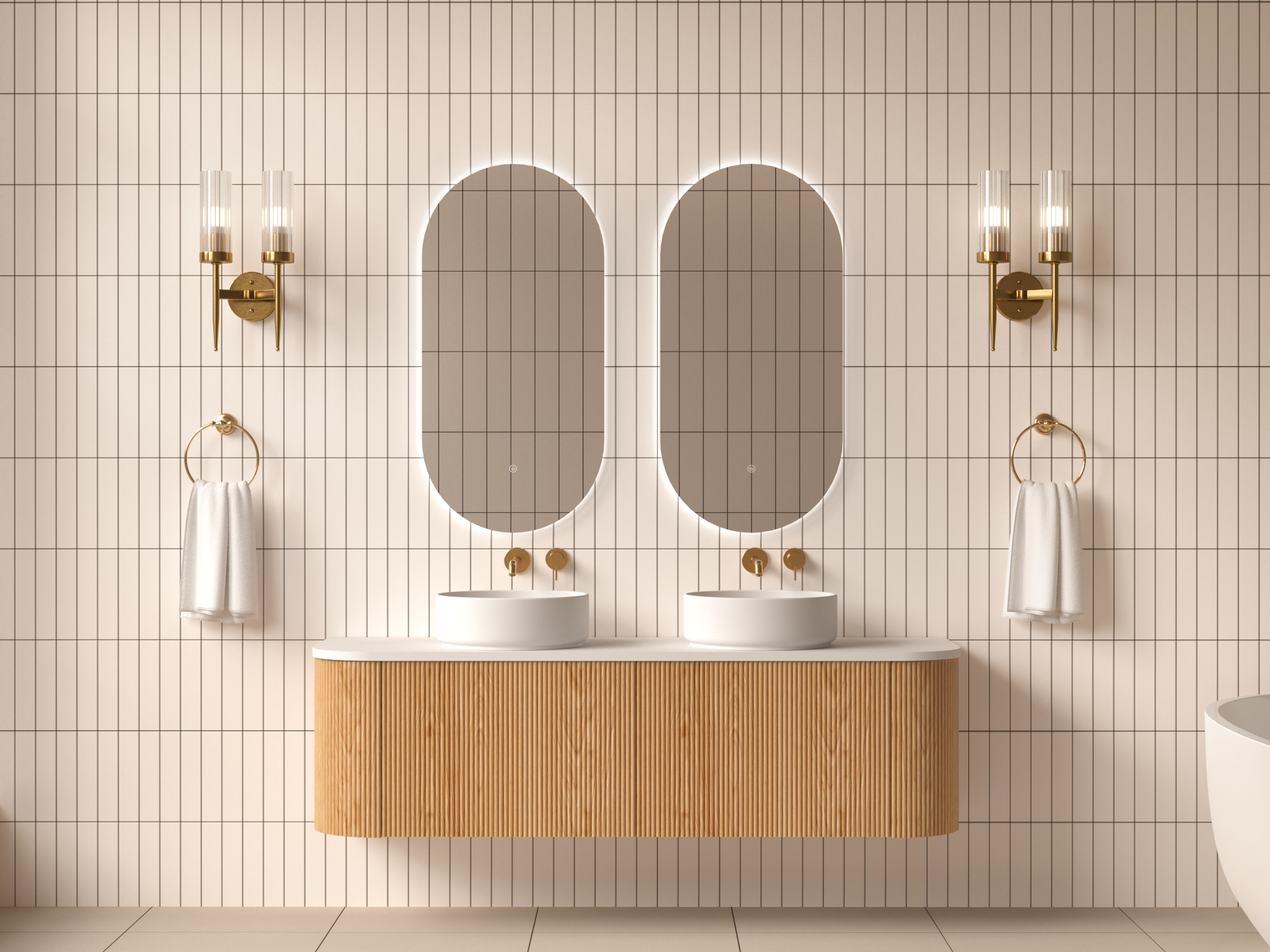 Mimi Oak Fluted Wall Hung Vanity Unit