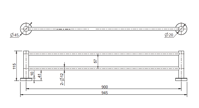 Modern National Mirage Double Towel Rail 900mm Chrome