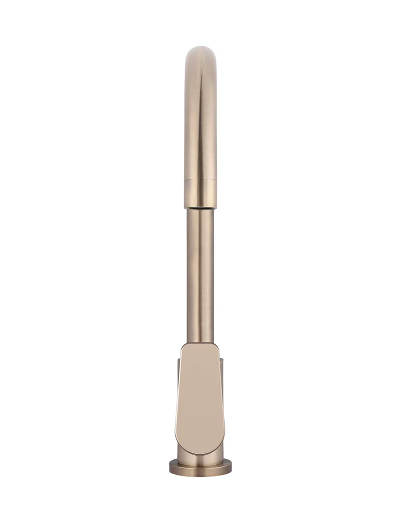 Meir Round Gooseneck Kitchen Mixer Tap With Paddle Handle - Champagne
