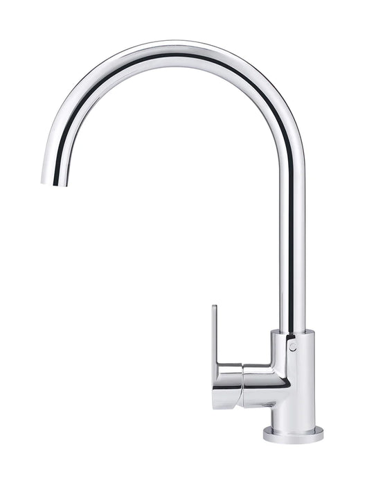 Meir Round Gooseneck Kitchen Mixer Tap with Paddle Handle - Chrome