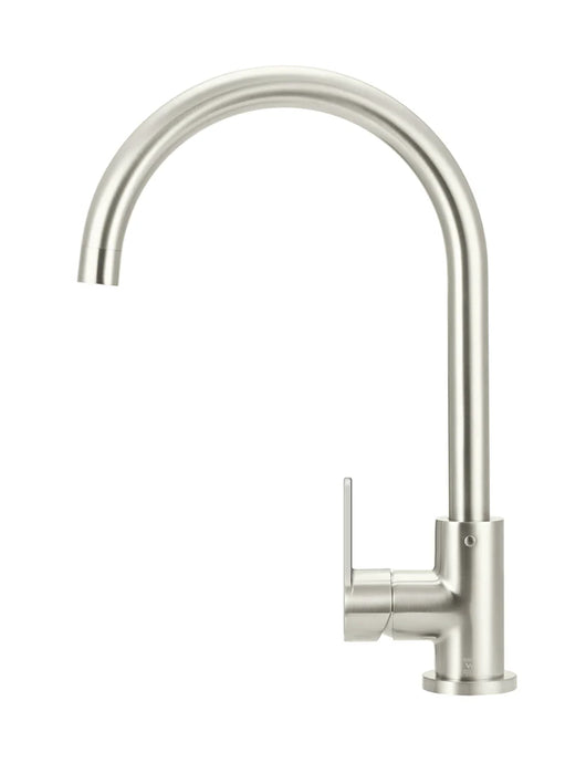 Meir Round Gooseneck Kitchen Mixer Tap with Paddle Handle - Brushed Nickel