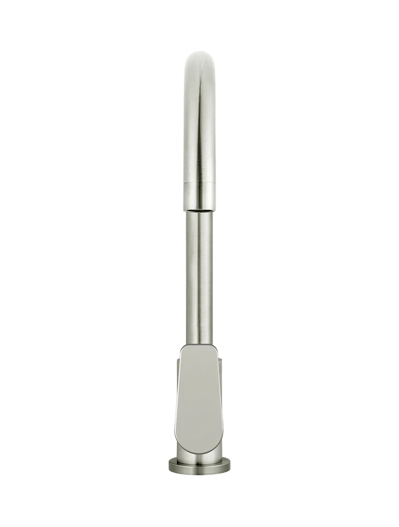 Meir Round Gooseneck Kitchen Mixer Tap with Paddle Handle - Brushed Nickel