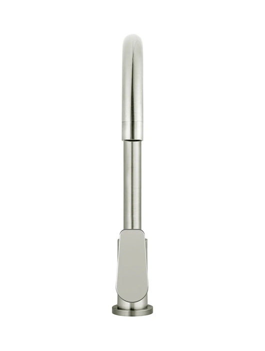 Meir Round Gooseneck Kitchen Mixer Tap with Paddle Handle - Brushed Nickel
