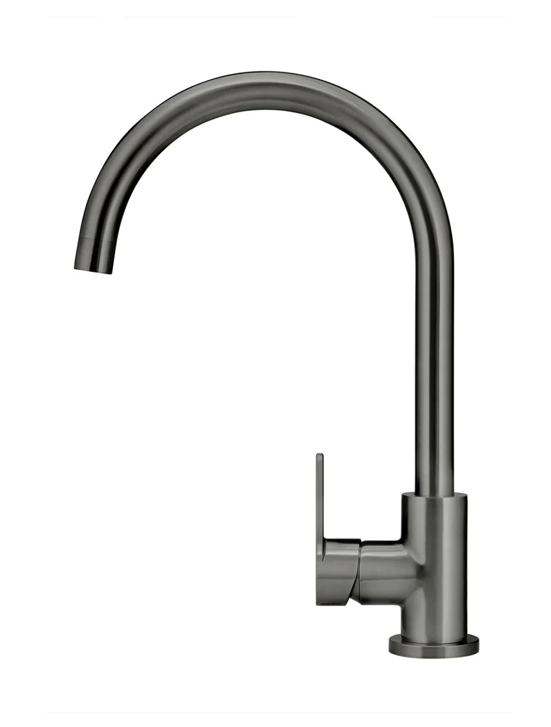 Meir Round Gooseneck Kitchen Mixer Tap with Paddle Handle - Gunmetal