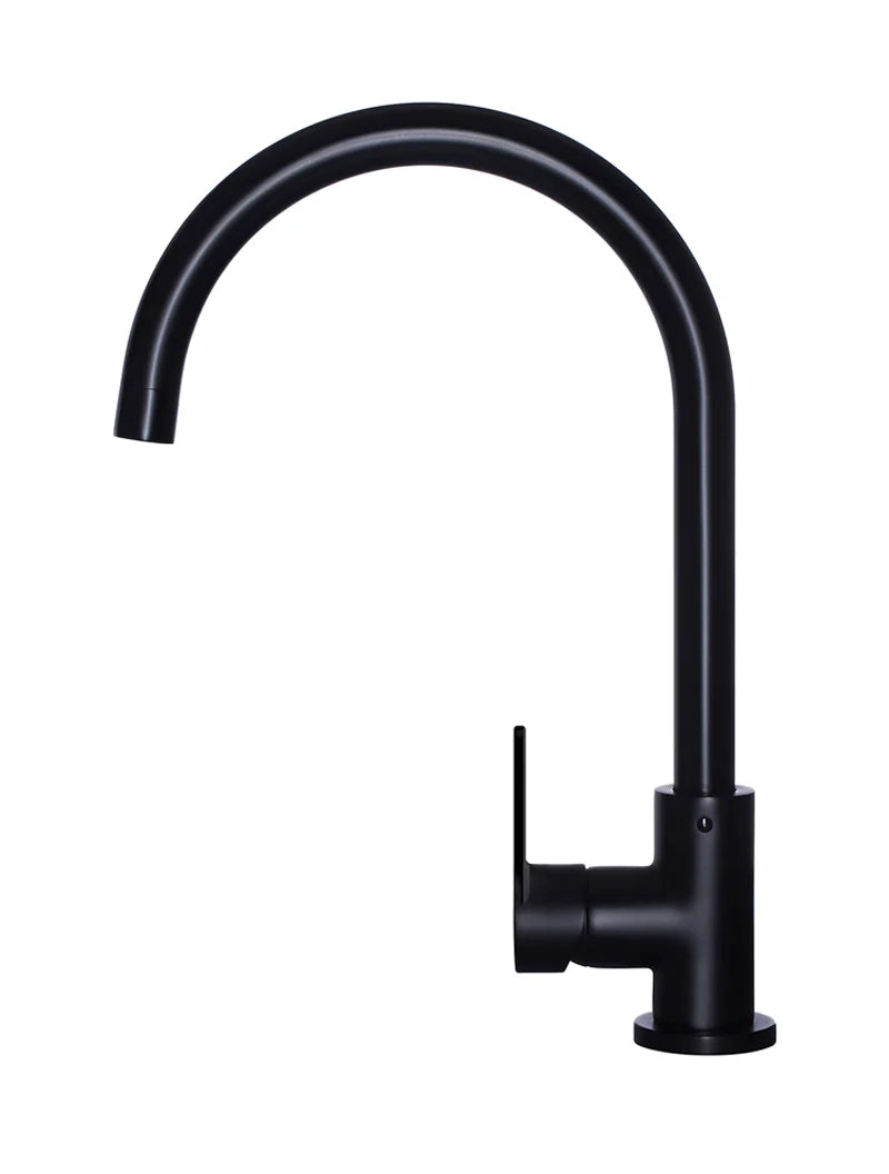 Meir Round Gooseneck Kitchen Mixer Tap with Paddle Handle - Matte Black
