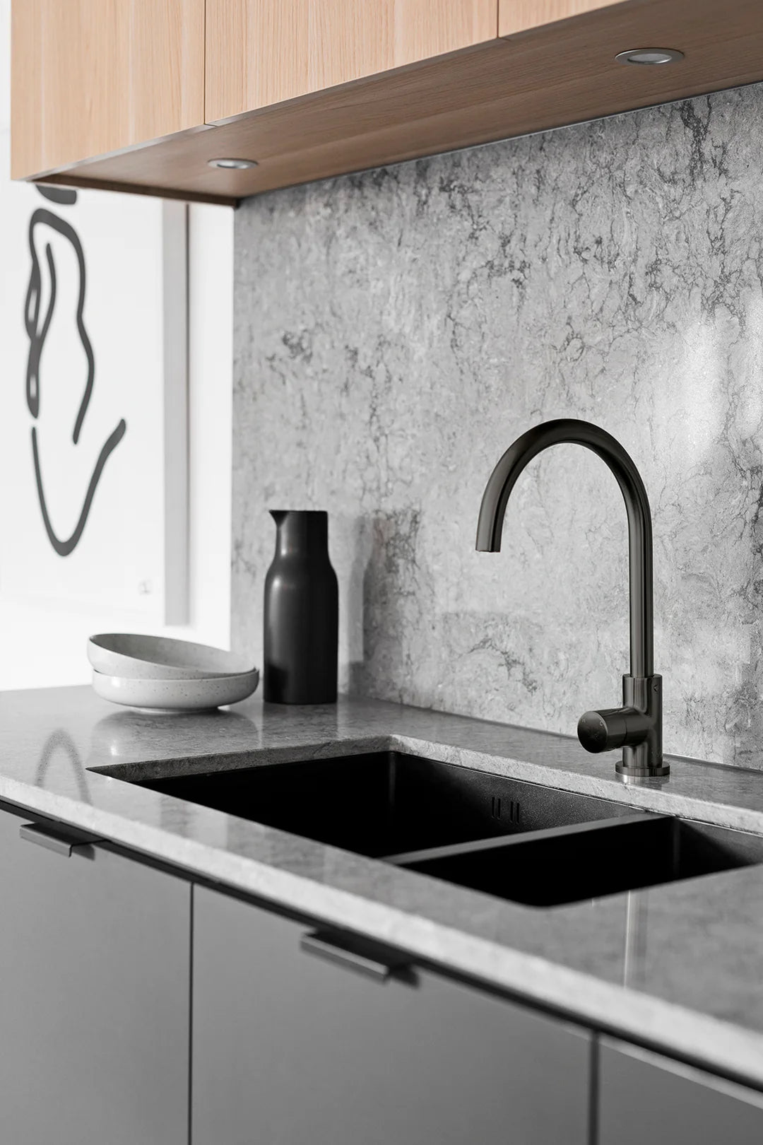 Meir Round Gooseneck Kitchen Mixer Tap with Pinless Handle - Gunmetal
