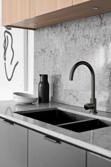 Meir Round Gooseneck Kitchen Mixer Tap with Pinless Handle - Gunmetal