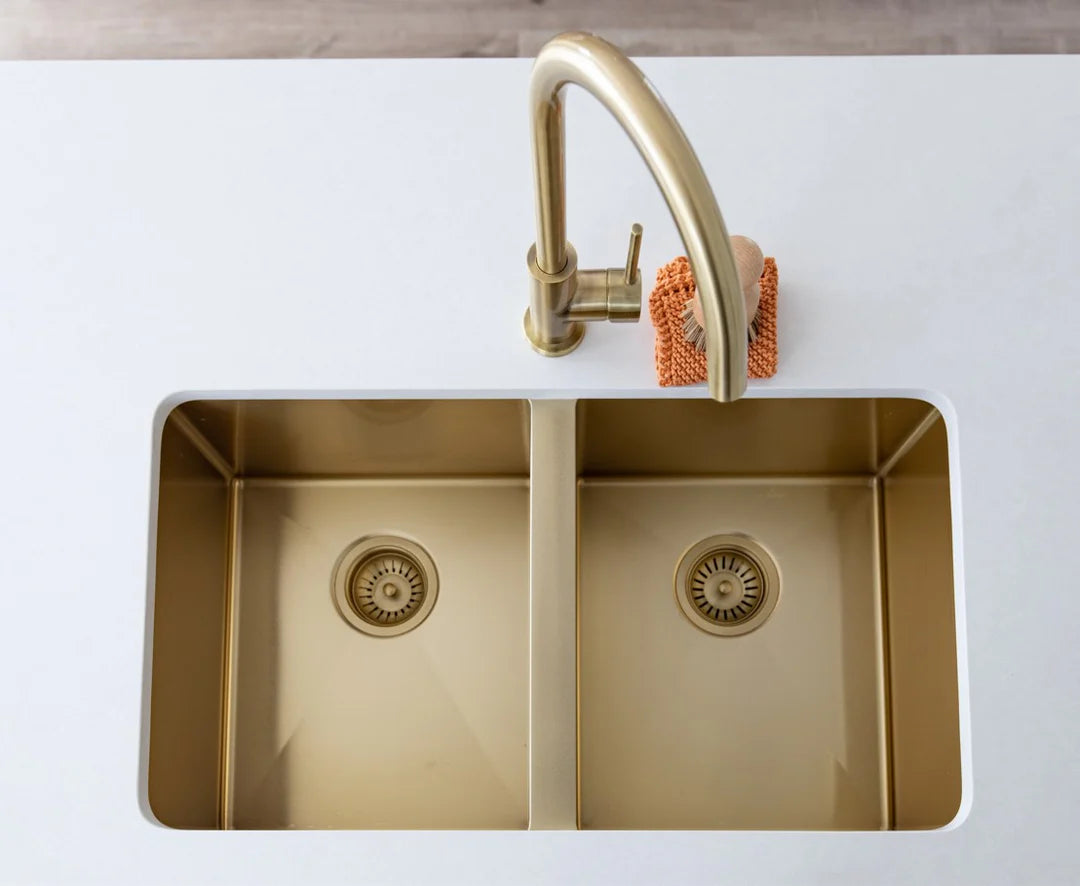 Meir Kitchen Sink - Double Bowl 760 x 440 - Brushed Bronze Gold