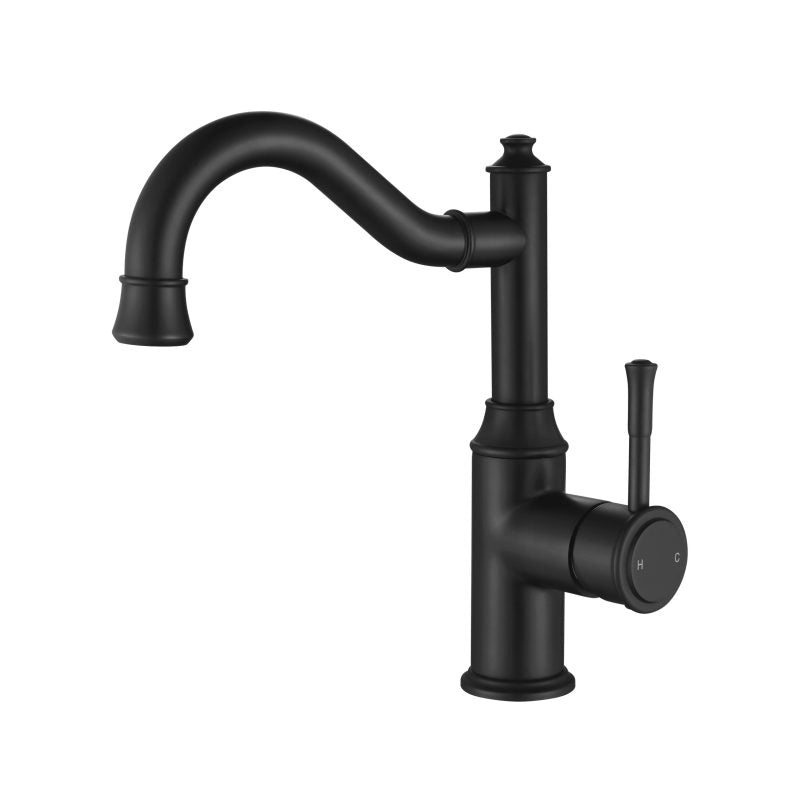 Modern National Montpellier Shepherd's Crook High Rise Basin Mixer - Matte Black
