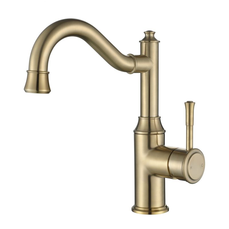 Modern National Montpellier Shepherd's Crook High Rise Basin Mixer - Brushed Bronze