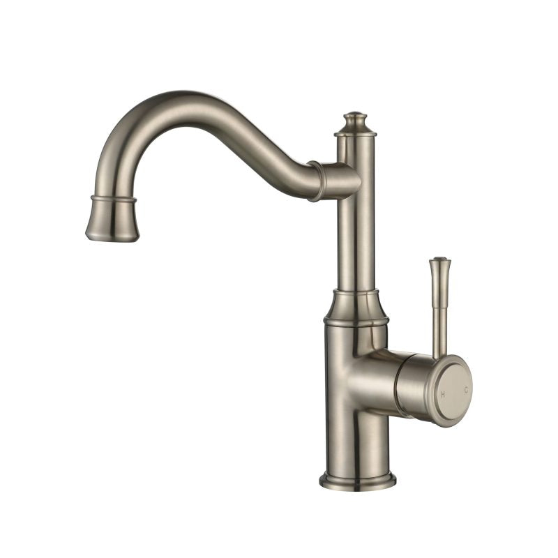 Modern National Montpellier Shepherd's Crook High Rise Basin Mixer - Brushed Nickel