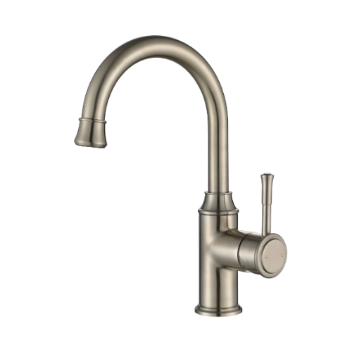 Modern National Montpellier Gooseneck High Rise Basin Mixer - Brushed Nickel
