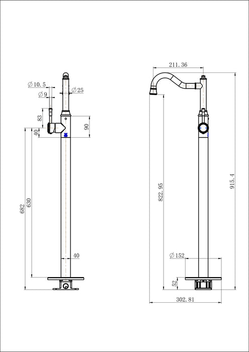 Modern National Montpellier Freestanding Bath Mixer With Hand Shower