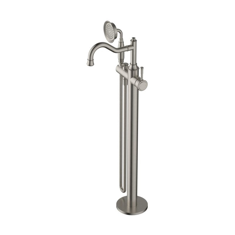 Modern National Montpellier Freestanding Bath Mixer with Hand Shower - Brushed Nickel