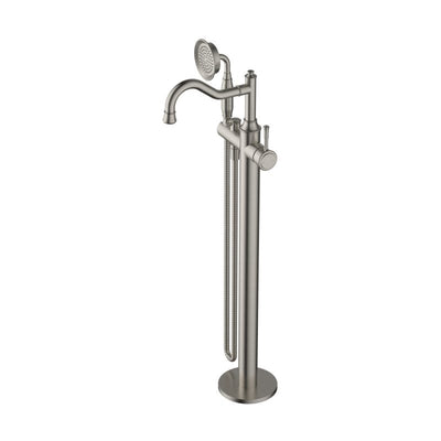Modern National Montpellier Freestanding Bath Mixer with Hand Shower - Brushed Nickel