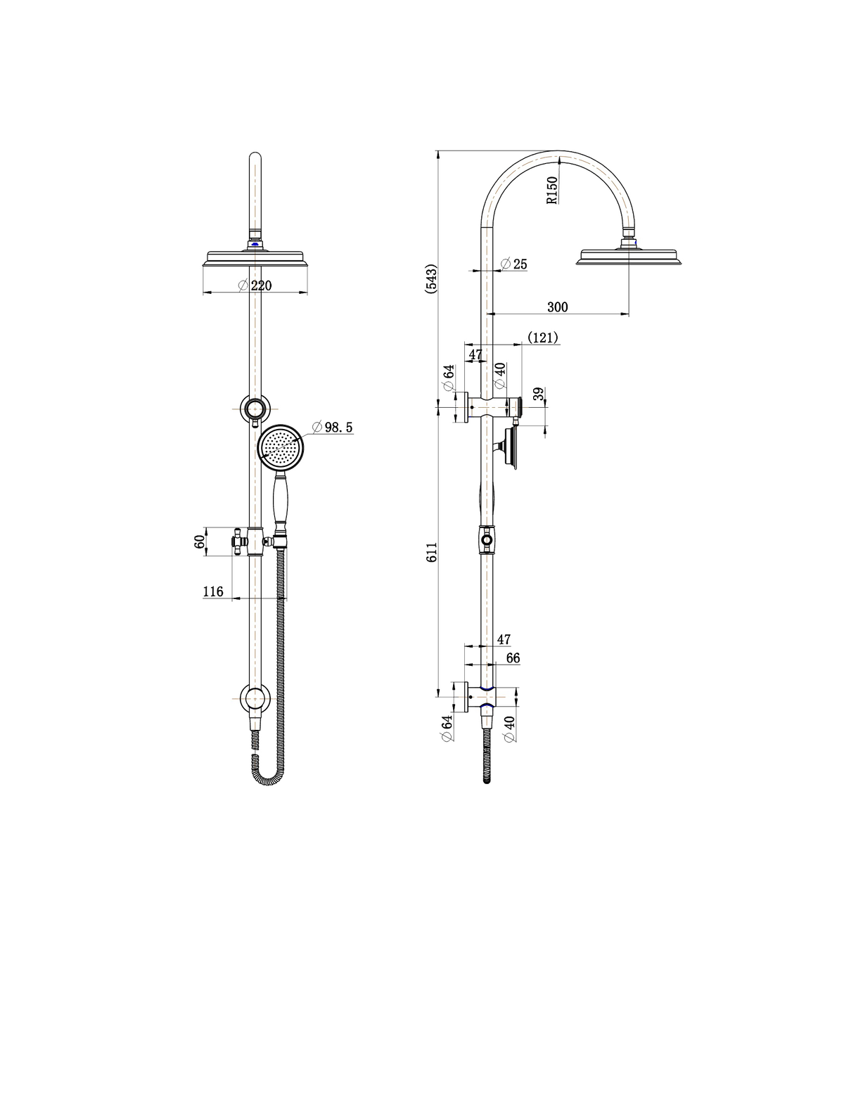 Montpellier Shower Column Set - Line Drawing