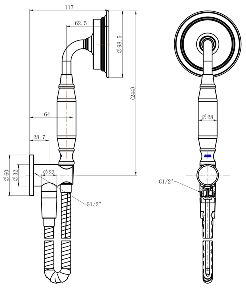 Montpellier Hand Shower on Bracket - Line Drawing
