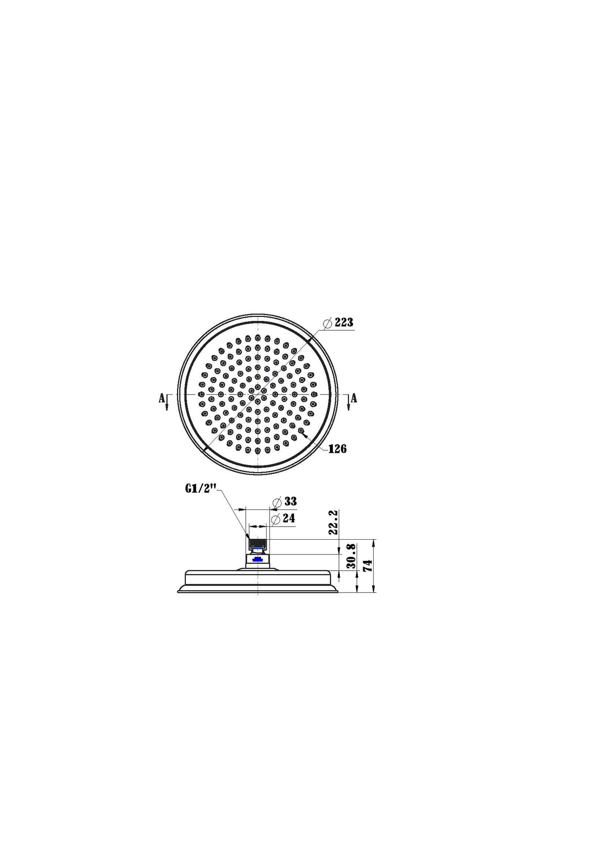 Montpellier Shower Head - Line Drawing