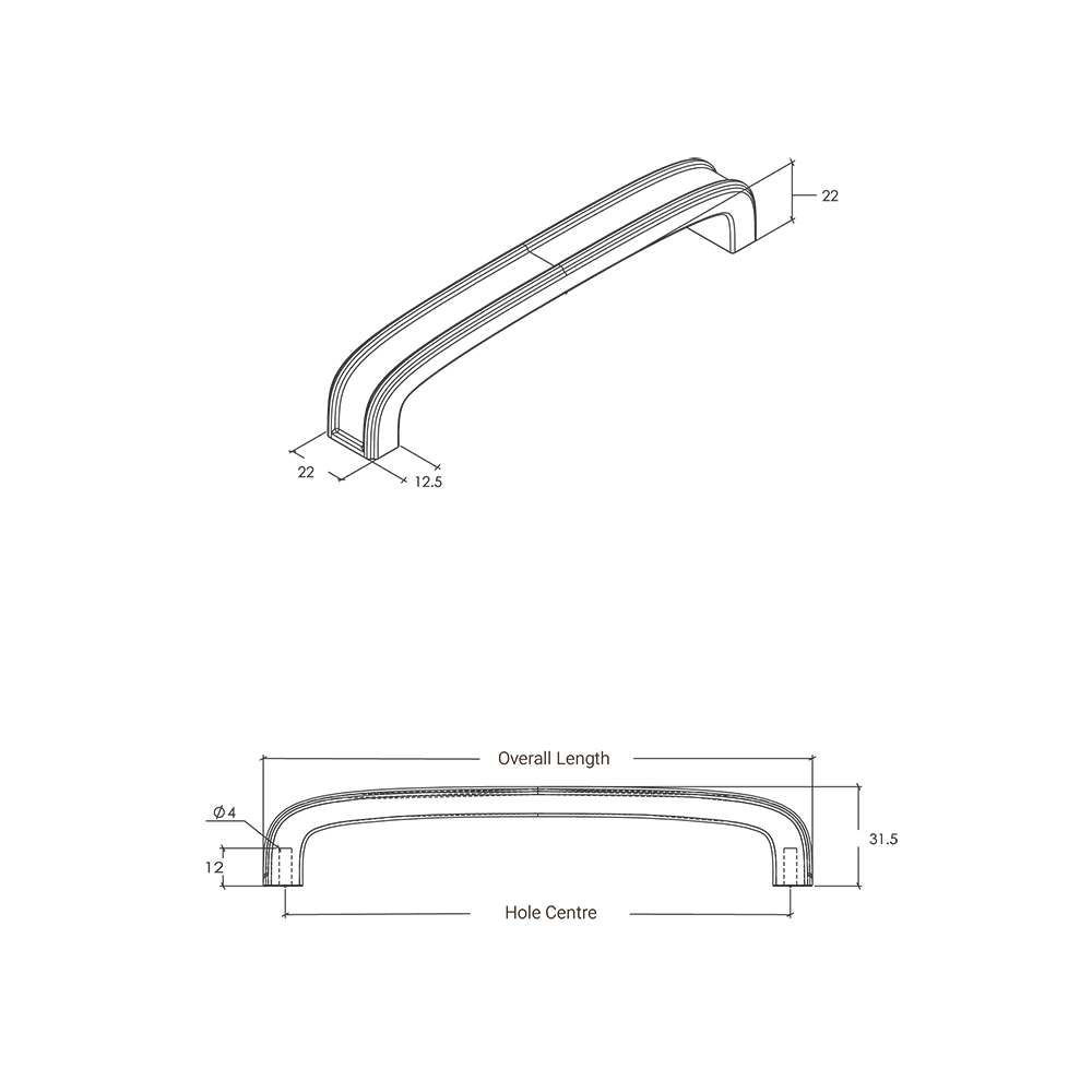 Momo Monaco D Handle - Line Drawing