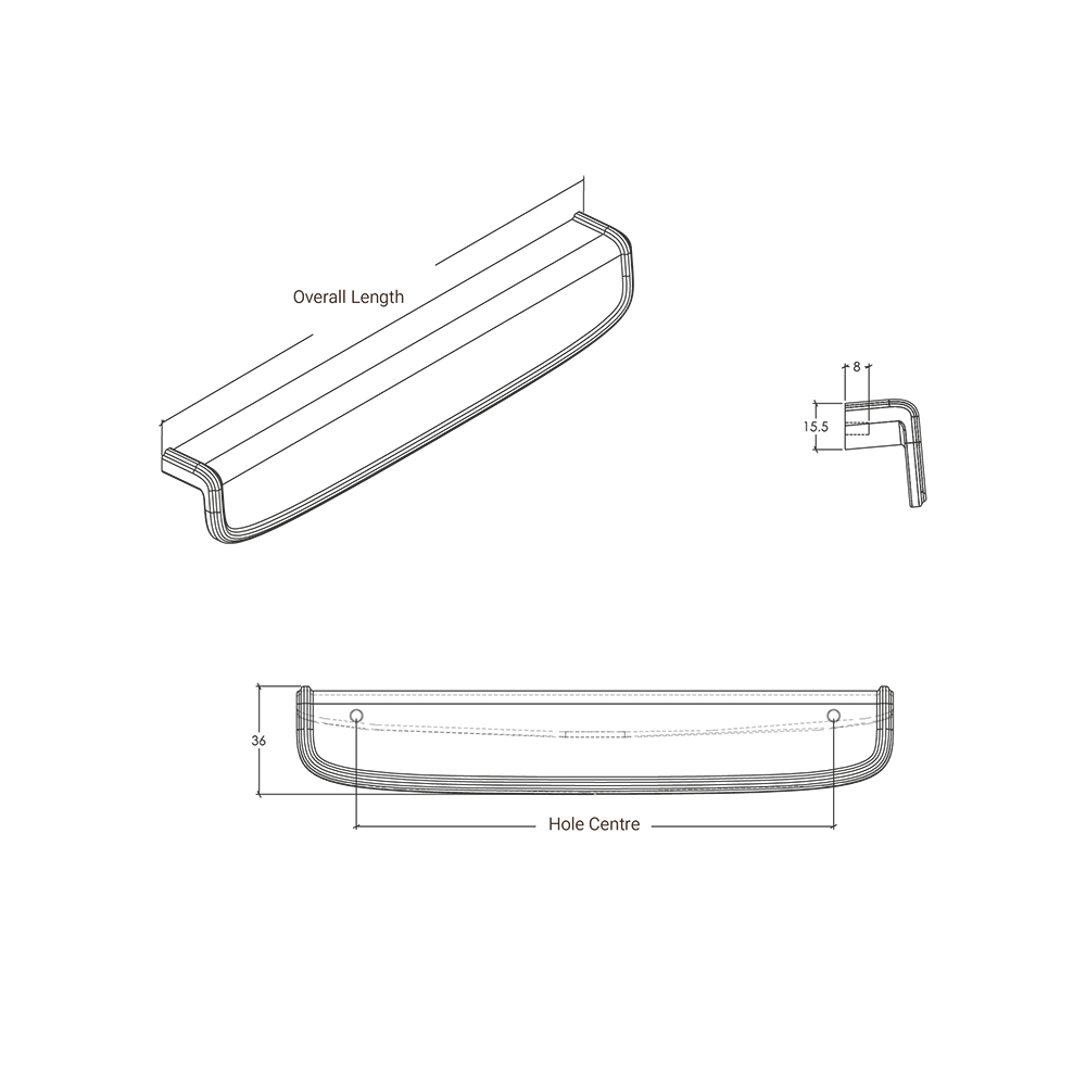 Momo Monaco Pull Handle - Line Drawing