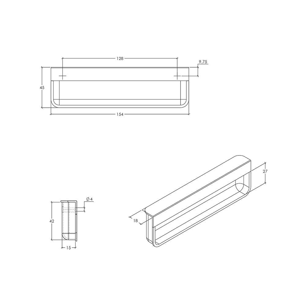 Momo Moule Flush Pull - Line Drawing
