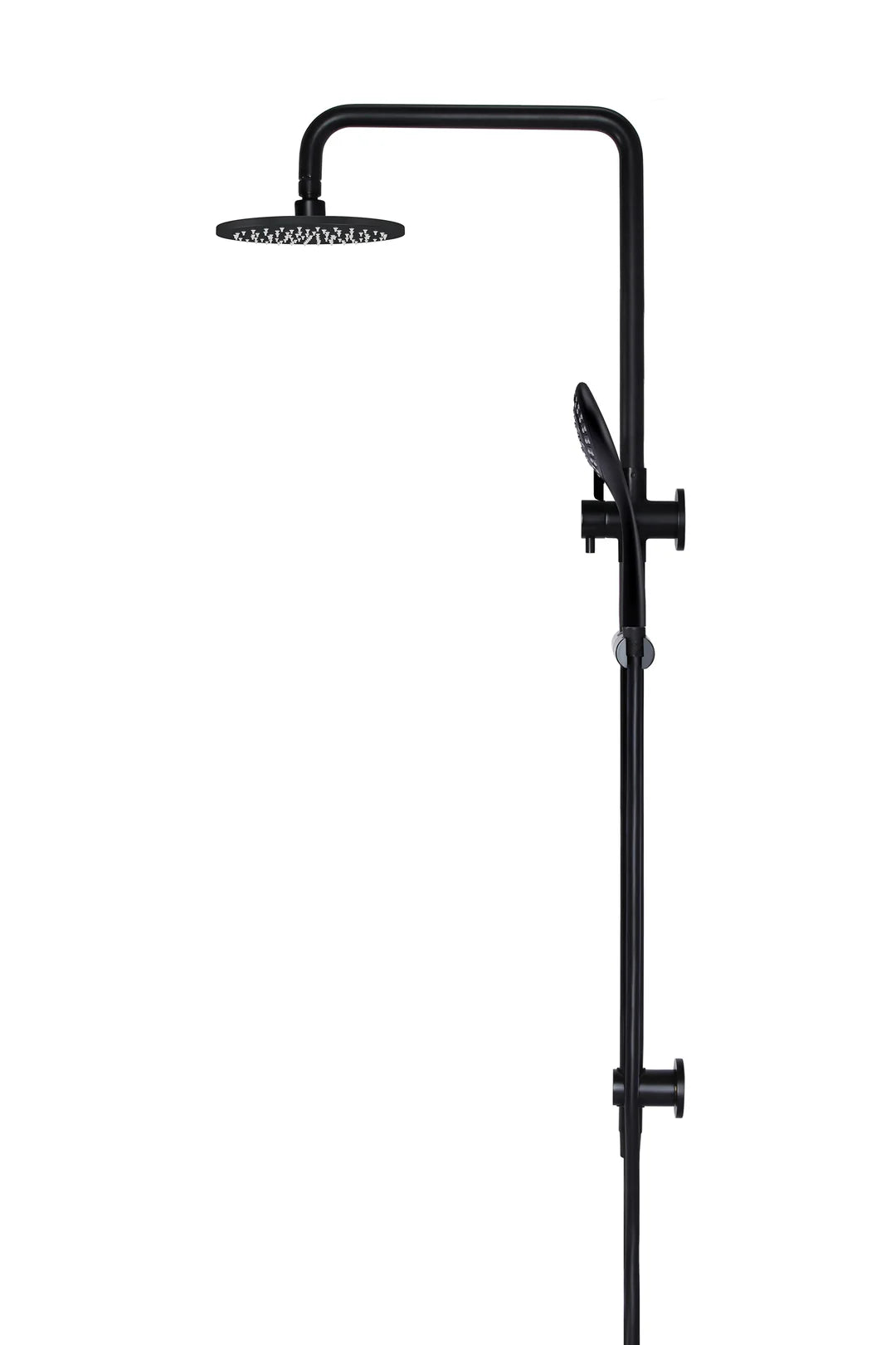 Meir Round Combination Shower Rail, 200mm Rose, Single Function Hand Shower - Matte Black