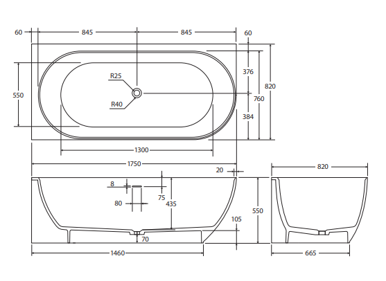 Matta Right-Hand Solid Surface Corner Bath, 1700mm