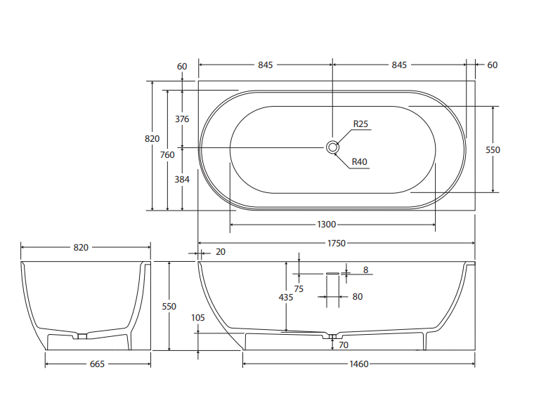 Matta Left-Hand Solid Surface Corner Bath, 1750mm