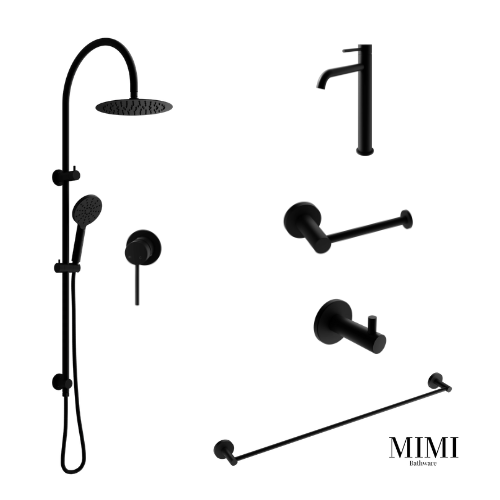 Mimi Matte Black Basin Mixer Tapware Package