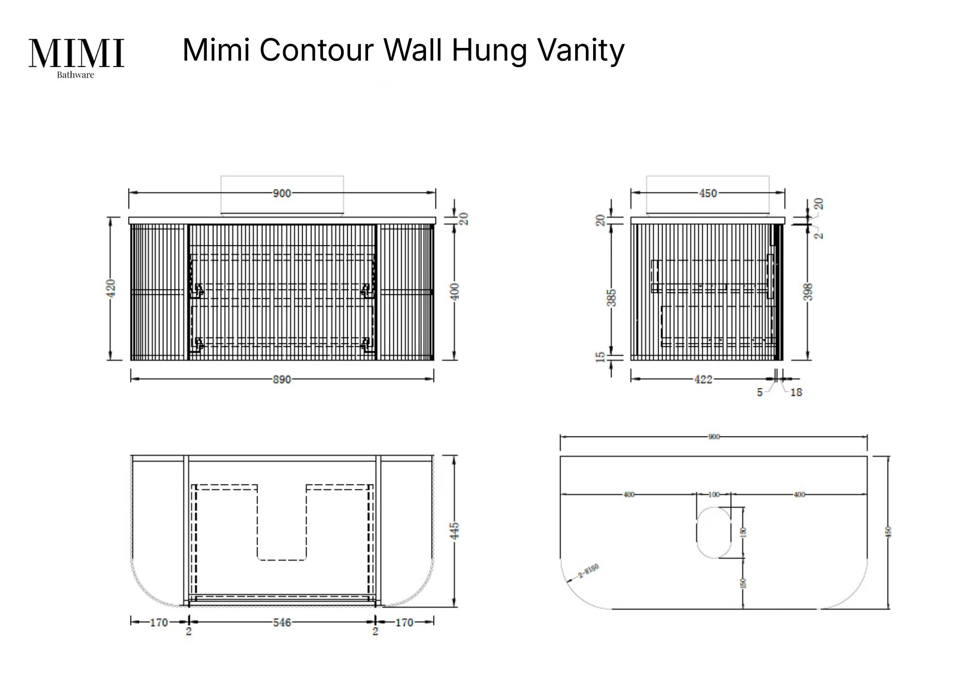 Mimi White Contour Curved Wall Hung Vanity
