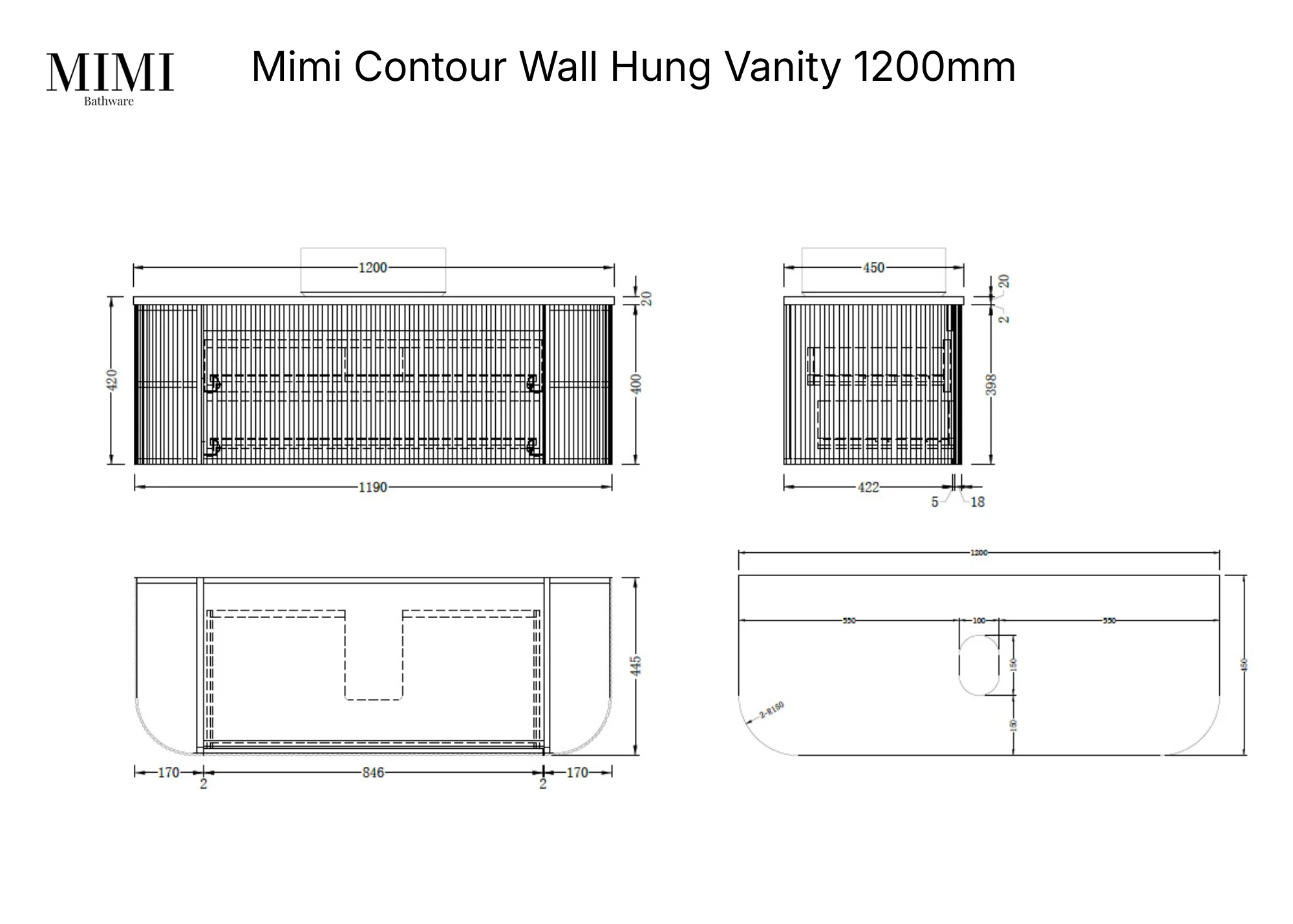 Mimi White Contour Curved Wall Hung Vanity