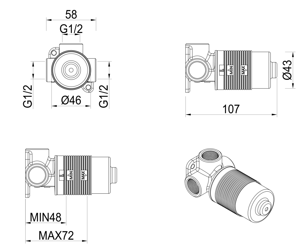 Bella Vista Lantra Shower Mixer - Body Only - Specifications
