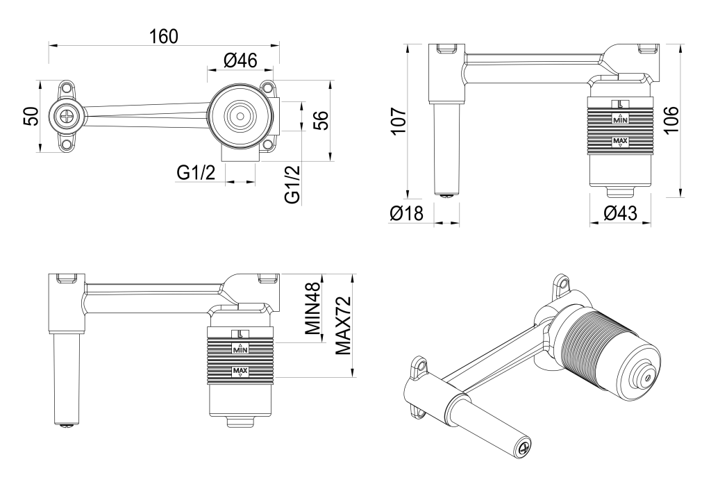 Bella Vista Lantra Wall-Spout Combo - Body Only - Specifications