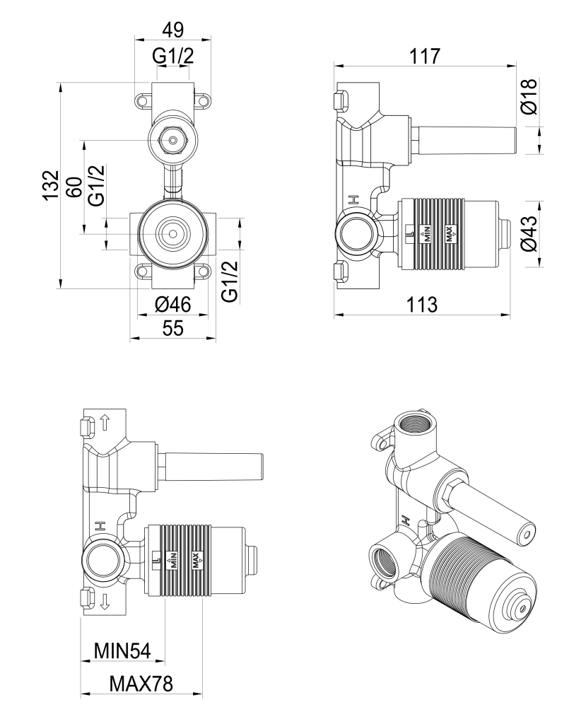 Bella Vista Lantra Shower Mixer Diverter - Body Only - Specifications