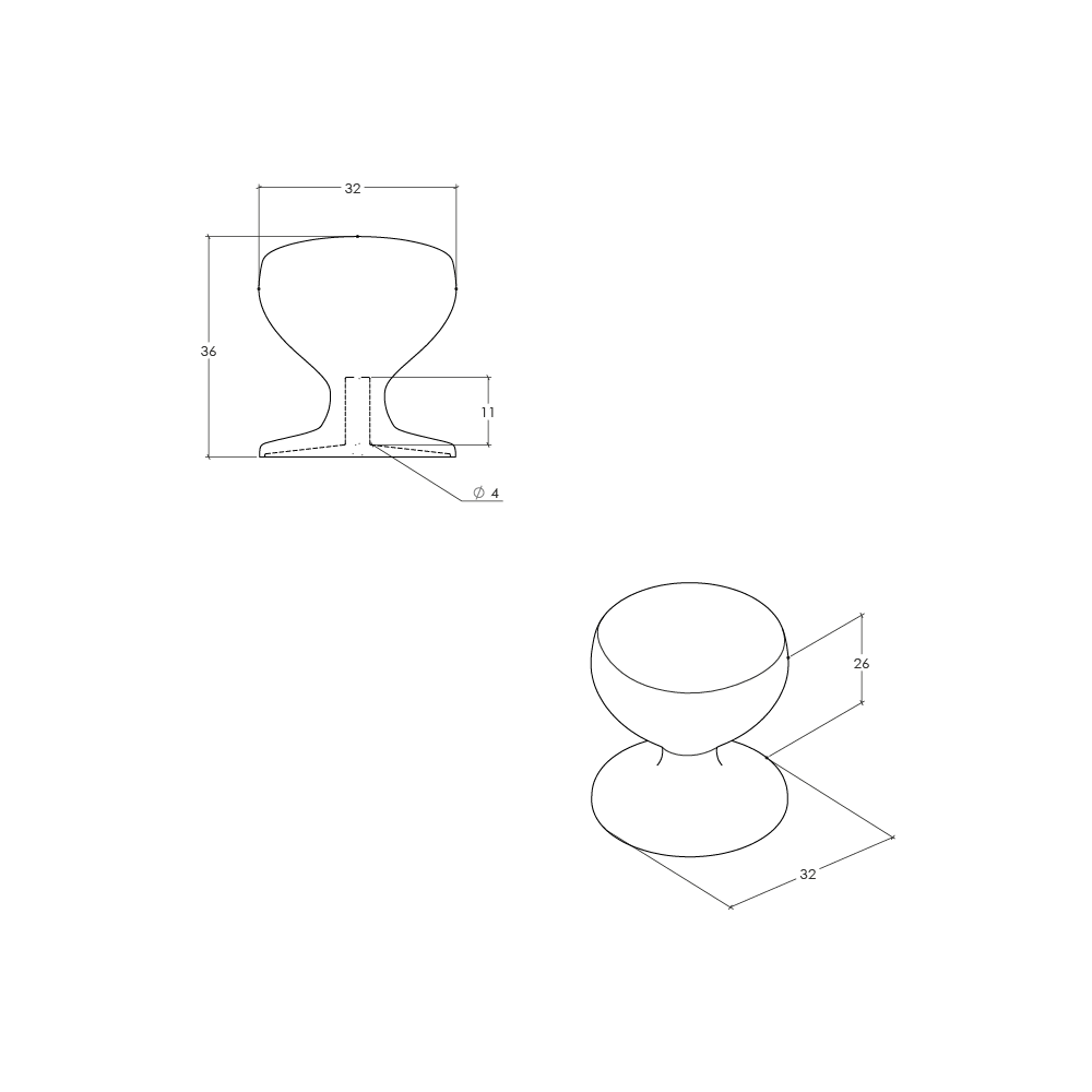 Momo New Hampton Round Knob - Line Drawing