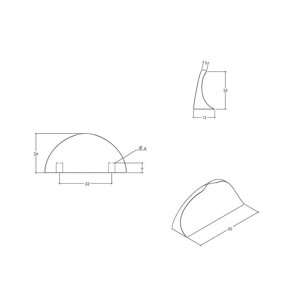Momo Nick Pull Handle - Line Drawing