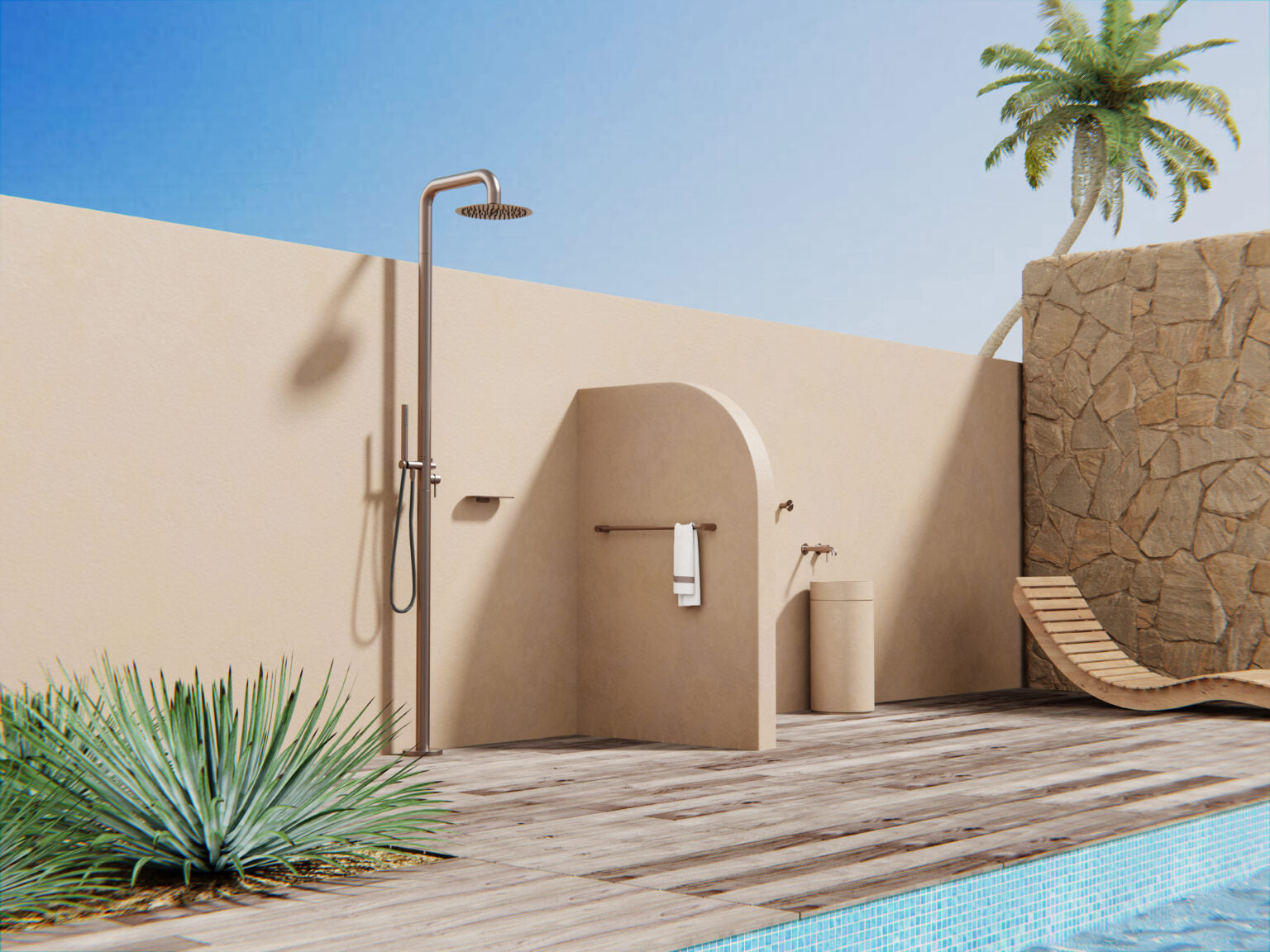 Nero Zen SS316L Outdoor Freestanding Shower Column Brushed Bronze