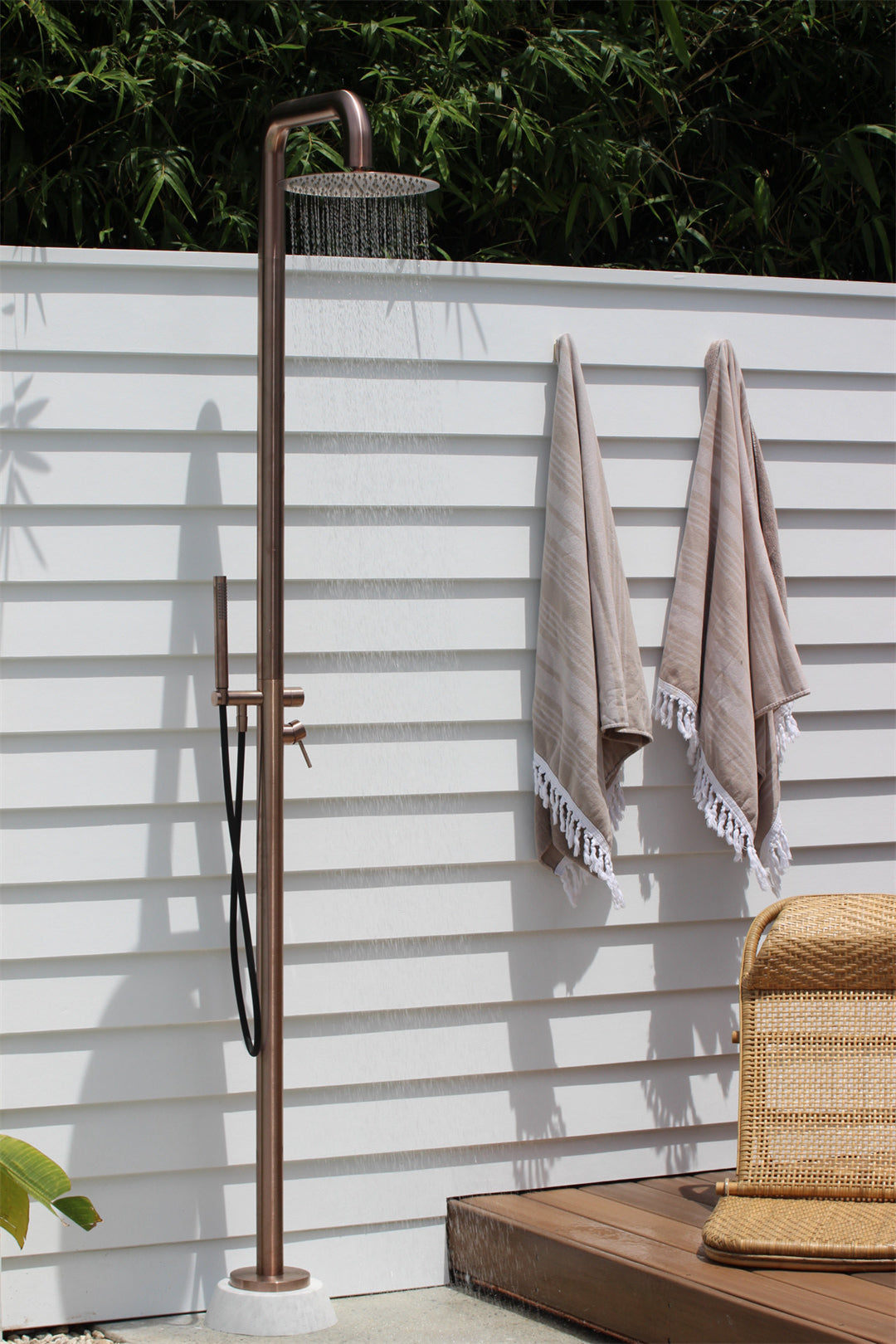 Nero Zen SS316L Outdoor Freestanding Shower Column Brushed Bronze