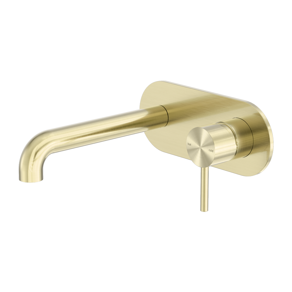 Nero Zen SS316L Wall Basin/Bath Mixer Set 185/230mm Spout Brushed Gold