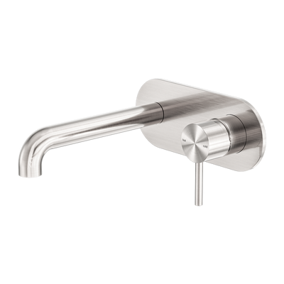 Nero Zen SS316L Wall Basin/Bath Mixer Set 185/230mm Spout Brushed NIckel