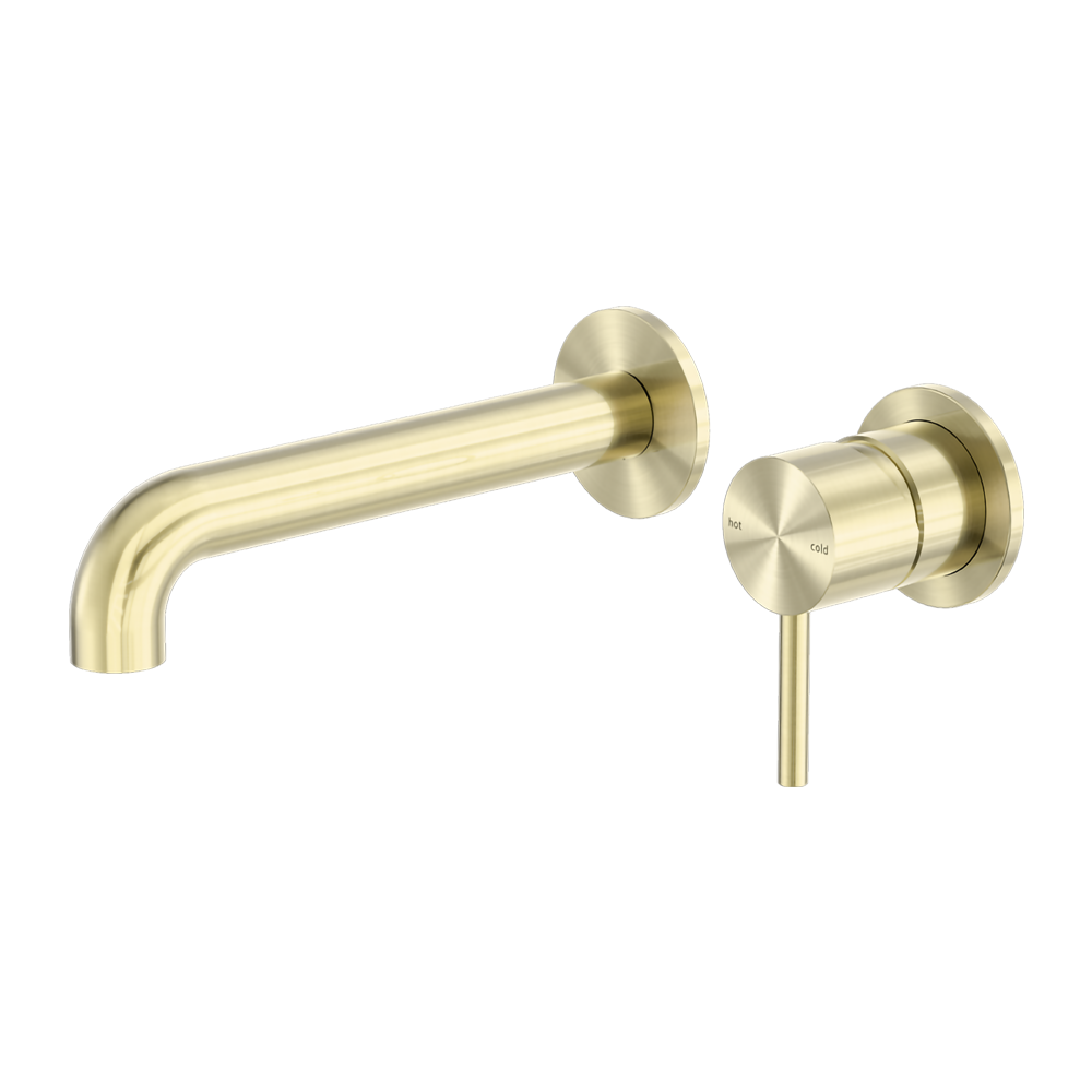 Nero Zen SS316L Wall Basin/Bath Mixer Set 185/230mm Spout Brushed Gold