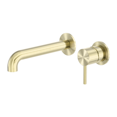 Nero Zen SS316L Wall Basin/Bath Mixer Set 185/230mm Spout Brushed Gold