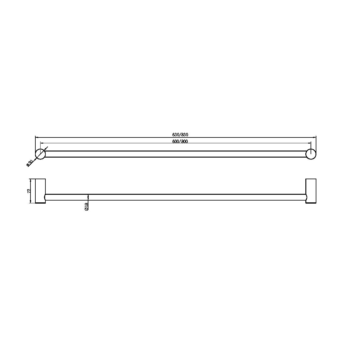 Nero Zen SS316L Single Towel Rail 600/800mm Graphite